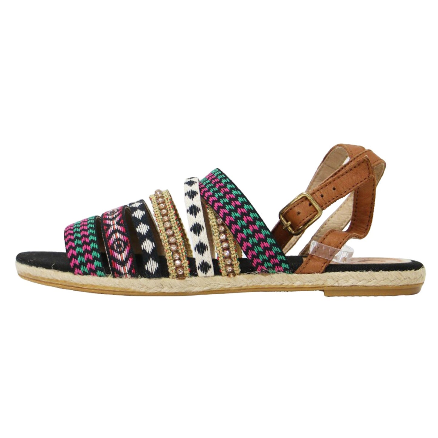 ビジュー チロリアンテープ アンクルストラップ フラット サンダル