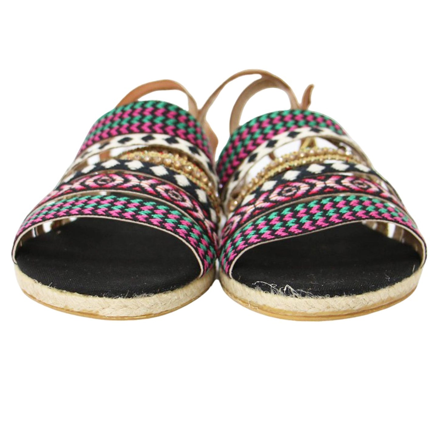 ビジュー チロリアンテープ アンクルストラップ フラット サンダル