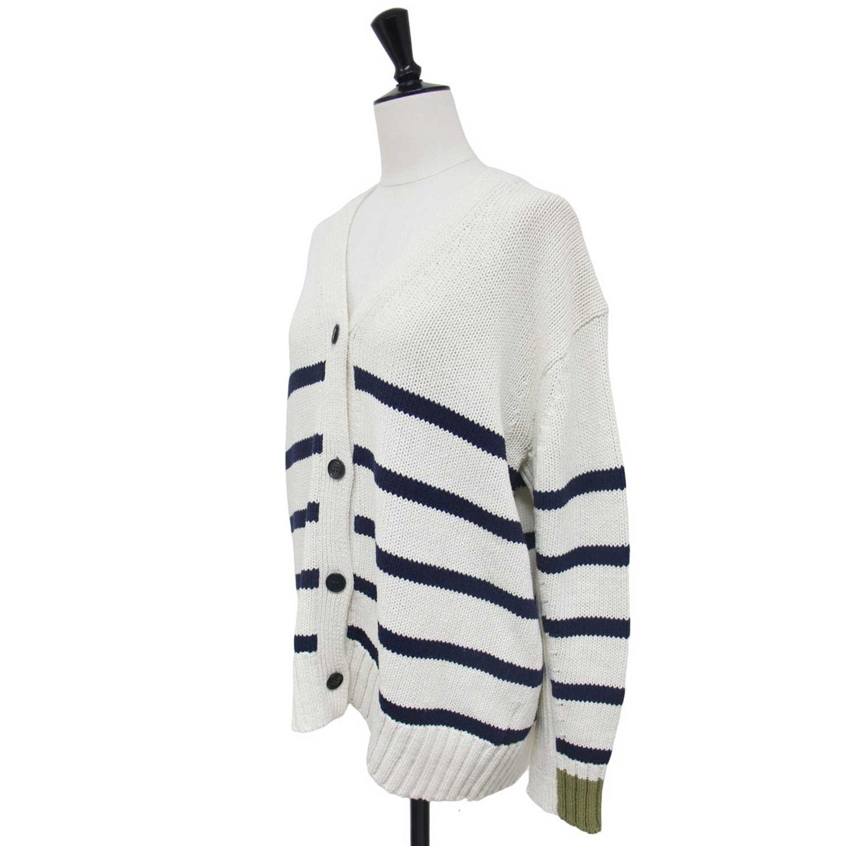 ボーダー テクニック カーディガン / ニット 長袖 Vネック 配色 コットン シルク