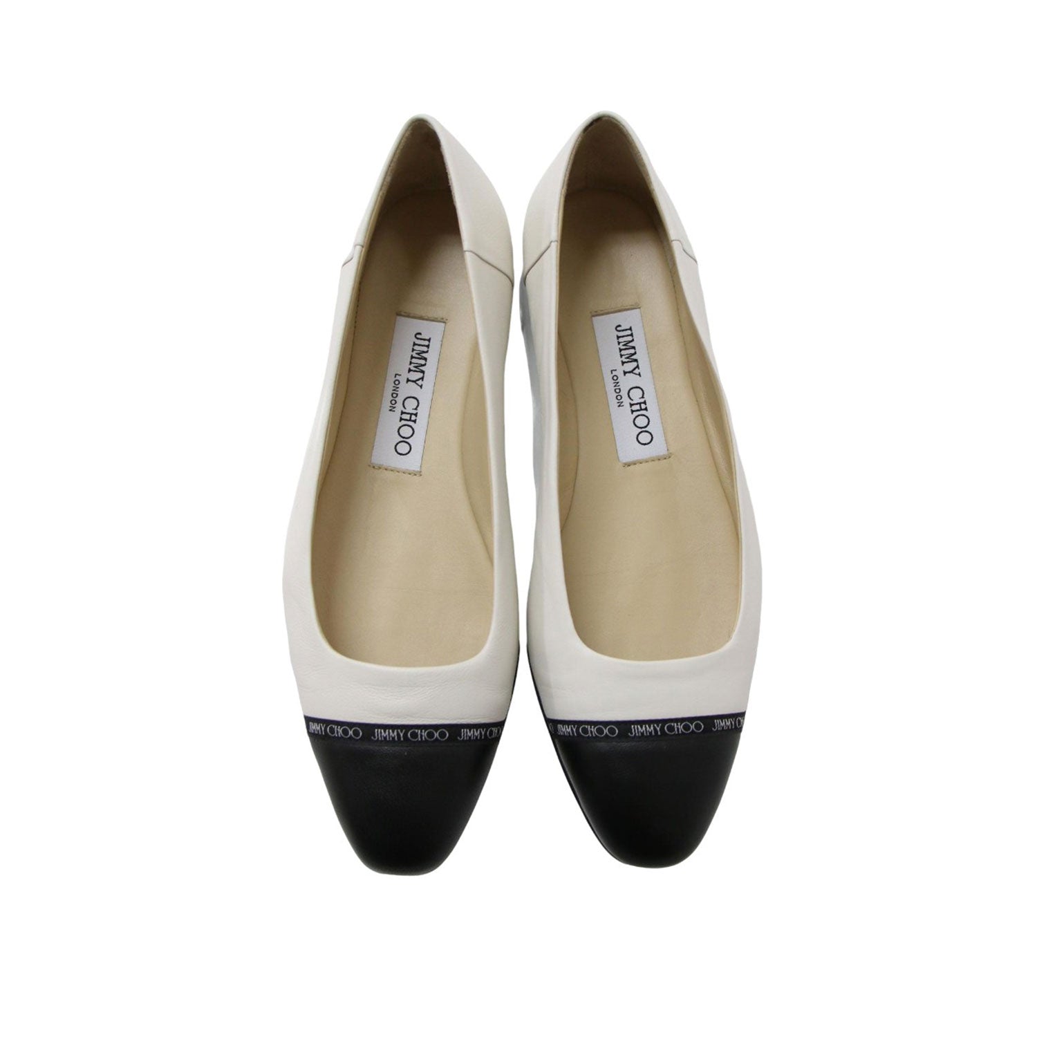 JIMMY CHOO (ジミーチュウ) バイカラー フラット パンプス WATSON FLAT / レザー ロゴ - ブランド古着の通販・買取 |  BEEGLE by Boo-Bee