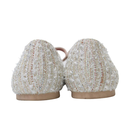 ツイード エナメルレザー ポインテッドトゥ フラット パンプス / Tストラップ バレエシューズ