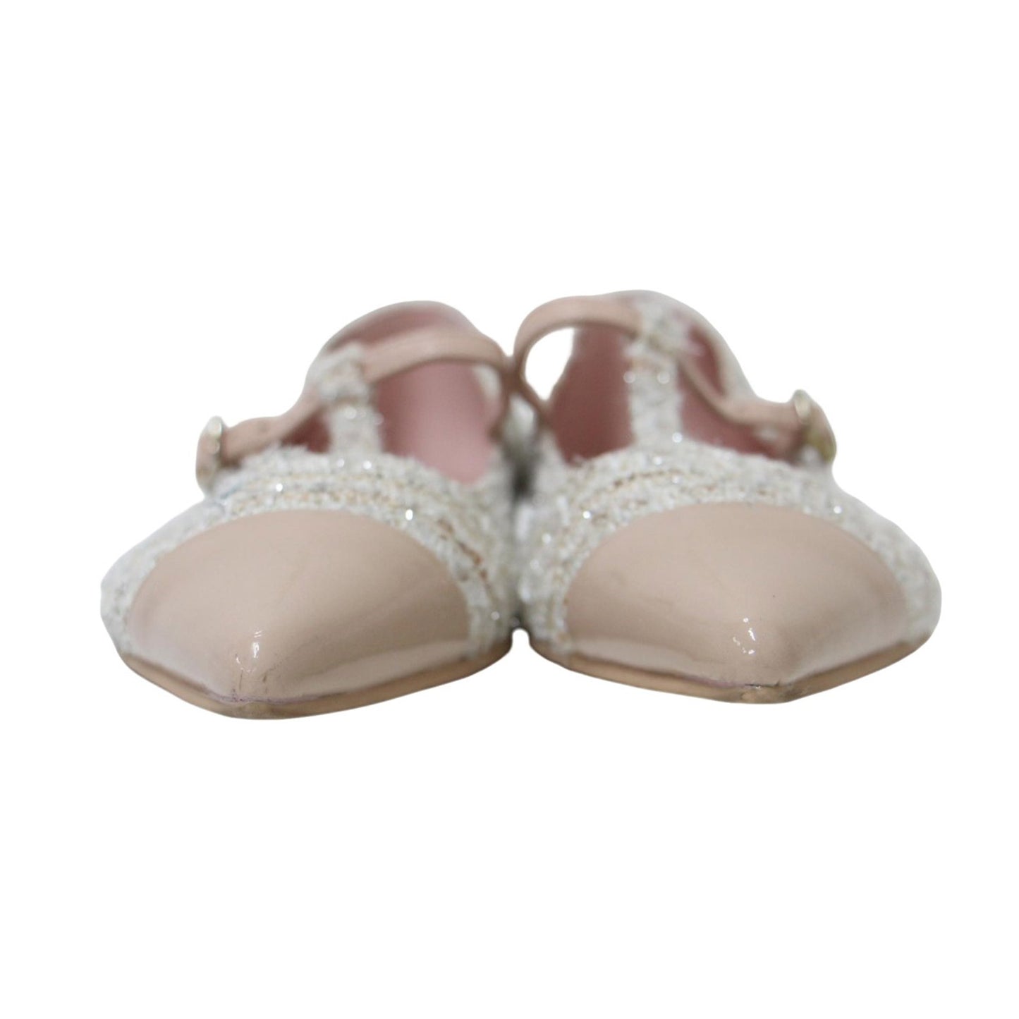 ツイード エナメルレザー ポインテッドトゥ フラット パンプス / Tストラップ バレエシューズ