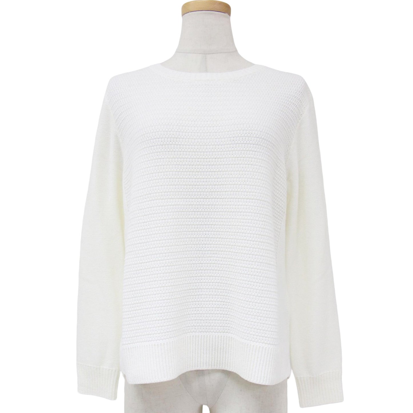 コットン クルーネック ロングスリーブ プルオーバー ニット / 長袖 ハイゲージ 畦編み