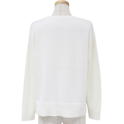 コットン クルーネック ロングスリーブ プルオーバー ニット / 長袖 ハイゲージ 畦編み