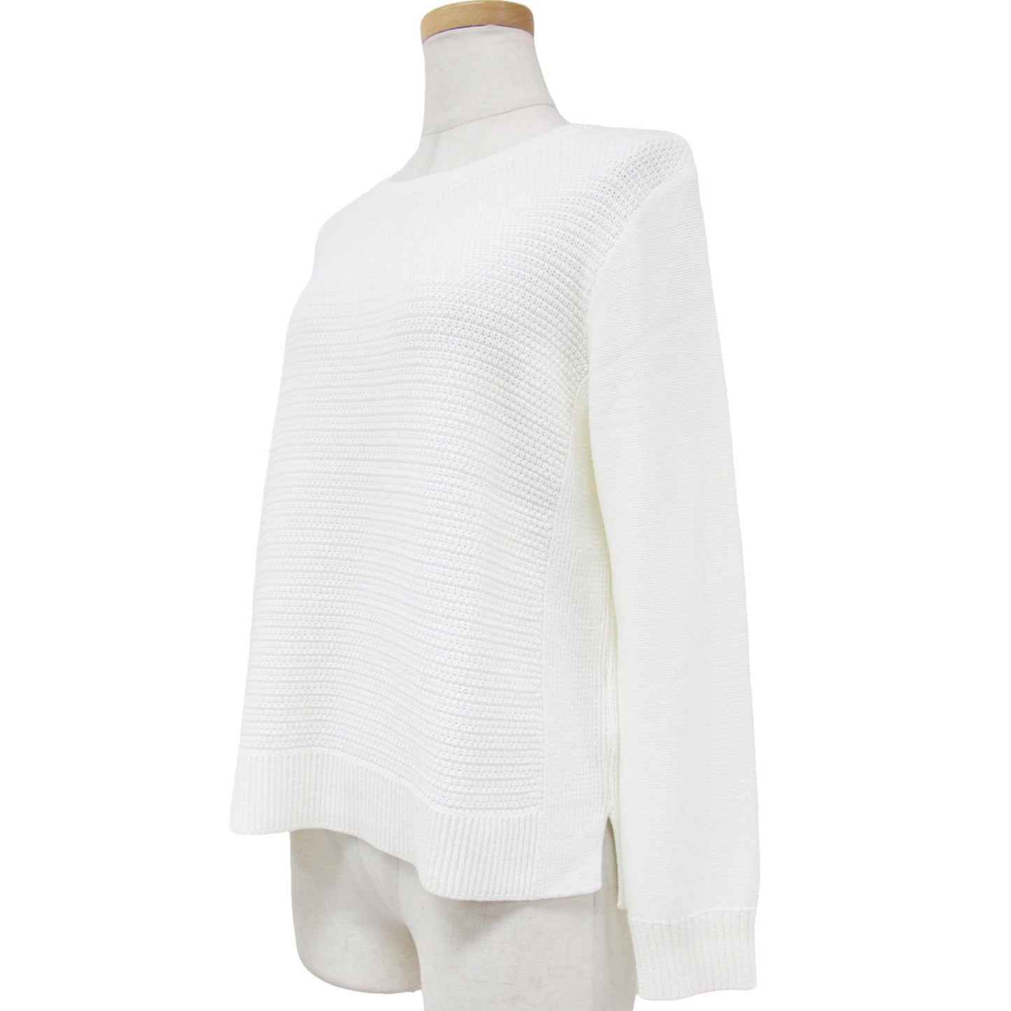 コットン クルーネック ロングスリーブ プルオーバー ニット / 長袖 ハイゲージ 畦編み