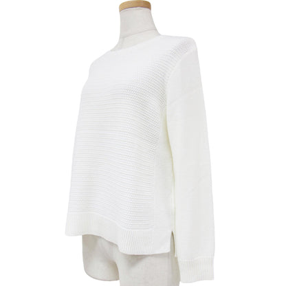 コットン クルーネック ロングスリーブ プルオーバー ニット / 長袖 ハイゲージ 畦編み