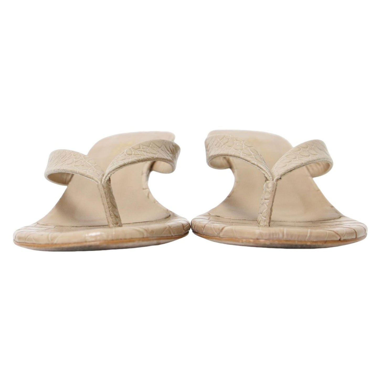 型押し カウレザー トング ミドルヒール サンダル / 本革