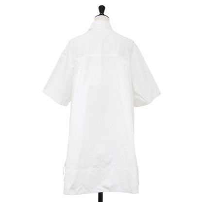 オーガニックコットン フラワー ジャガード レース チュニック シャツワンピース / 半袖 五分袖 ひざ丈 オーバーサイズ 花柄