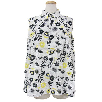 24春夏 nobana フラワー ノースリーブ シャツ / 花柄 シワ加工 コットン ブラウス