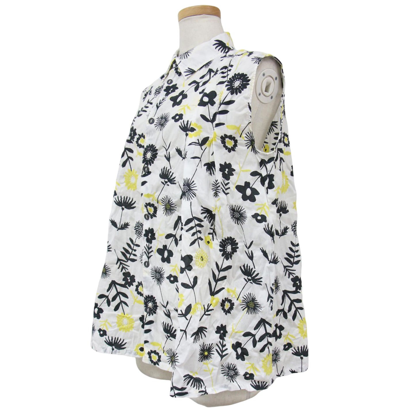 24春夏 nobana フラワー ノースリーブ シャツ / 花柄 シワ加工 コットン ブラウス