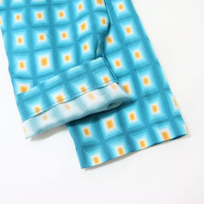 スクエア柄 シルク ミディ ワンピース / 長袖 総柄 ワイドネック ベルト 241104