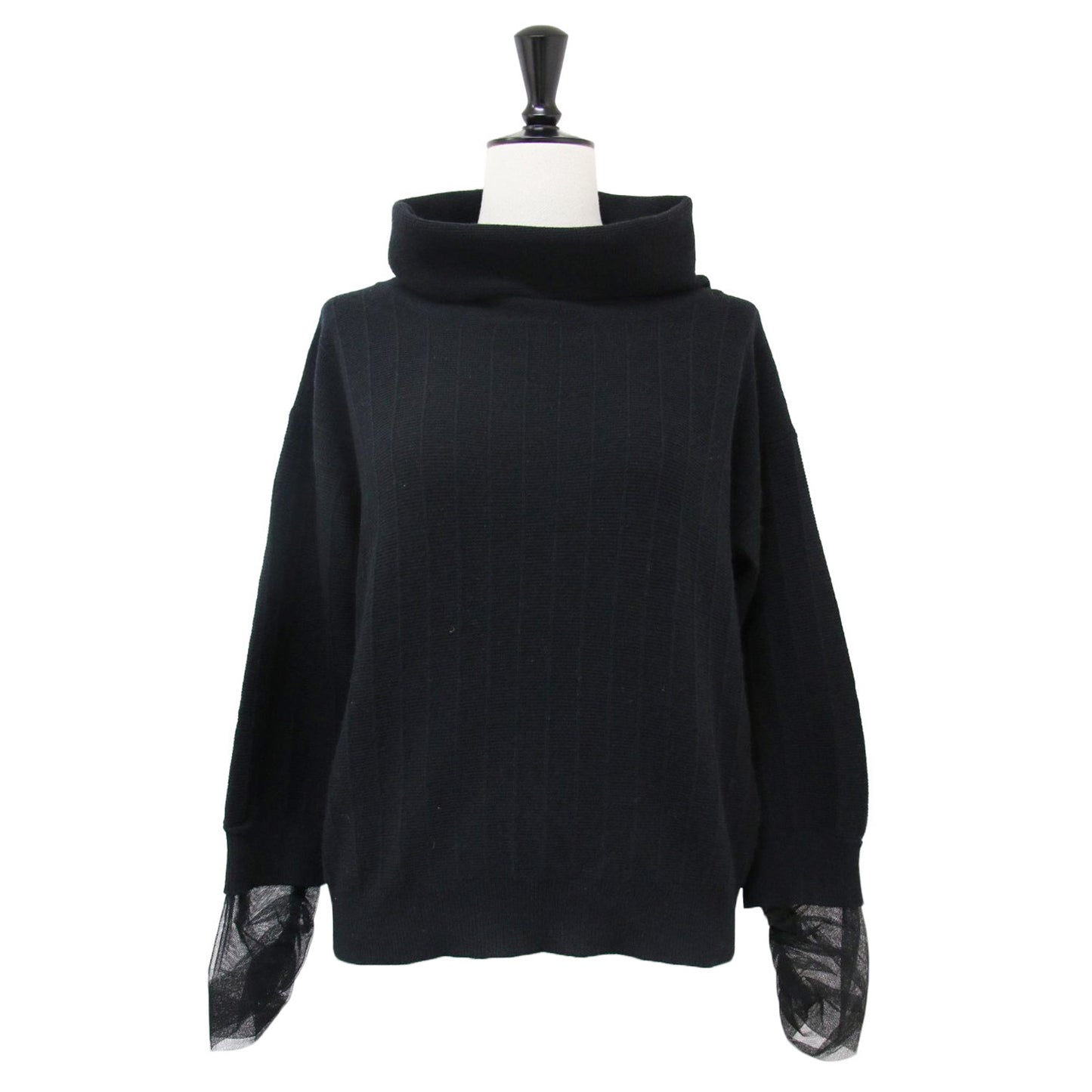 袖チュール ウール シルク カシミヤ ニット / ボトルネック ショート丈 プルオーバー 長袖 241101