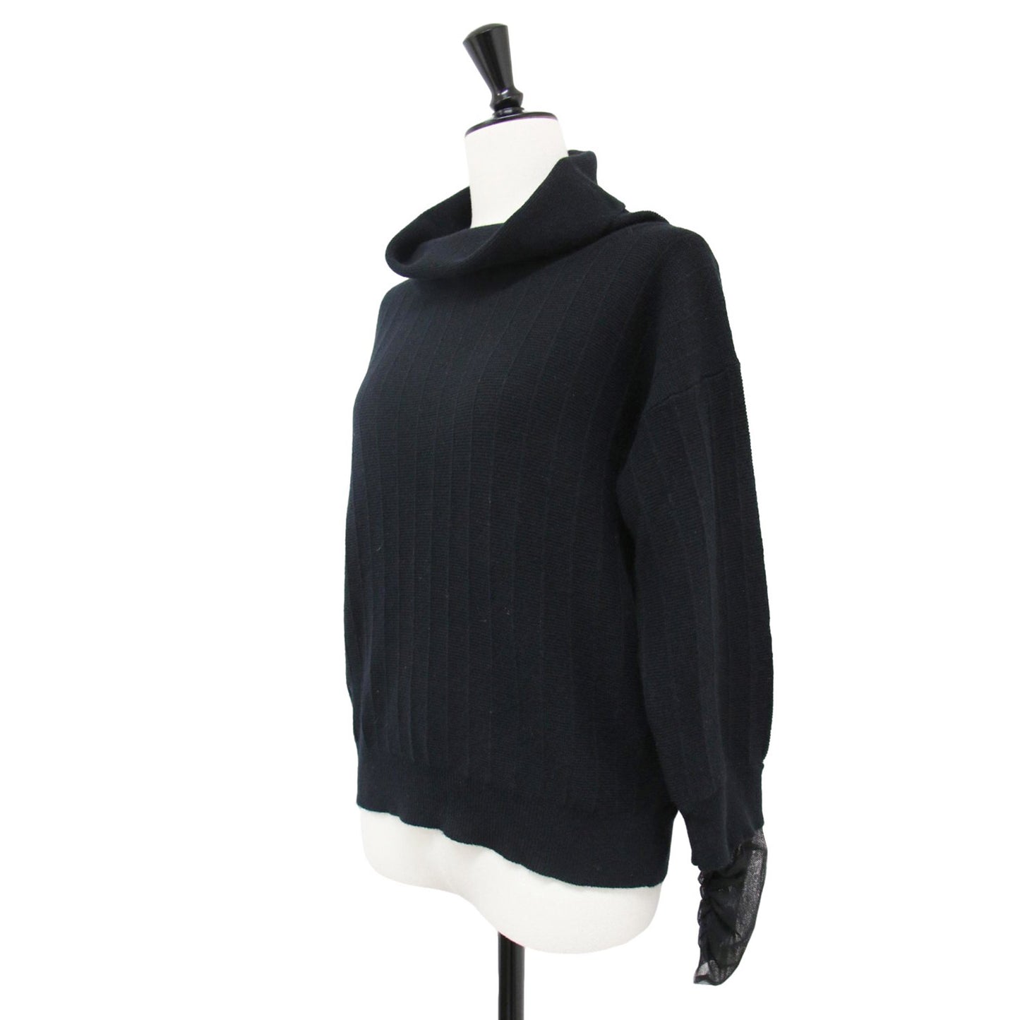 袖チュール ウール シルク カシミヤ ニット / ボトルネック ショート丈 プルオーバー 長袖 241101