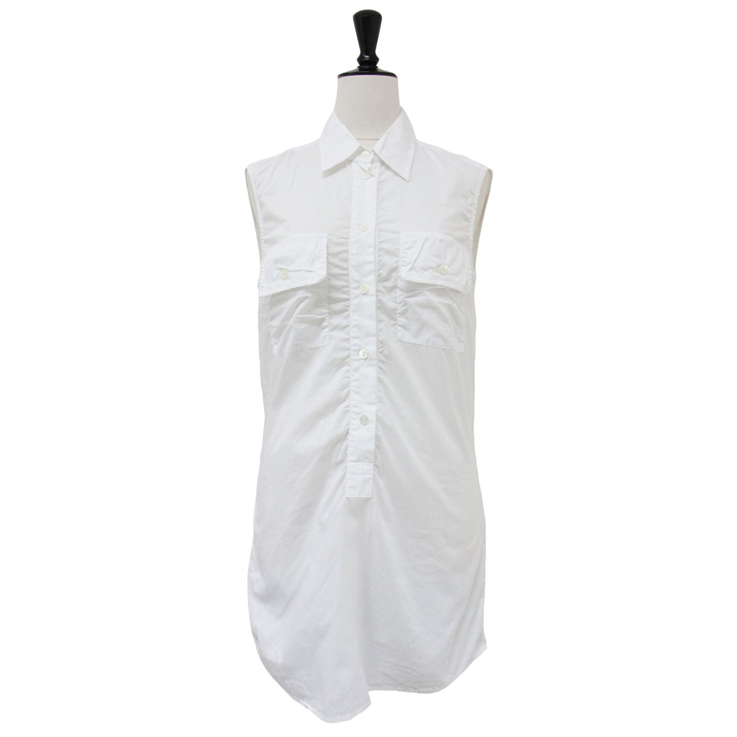 コットン ノースリーブ チュニック ブラウス / シャツ フラップポケット ロング丈 イタリア製 241030