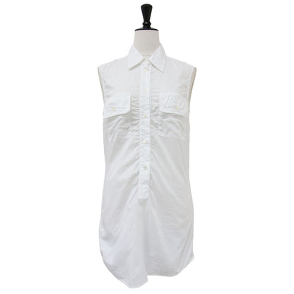 コットン ノースリーブ チュニック ブラウス / シャツ フラップポケット ロング丈 イタリア製 241030