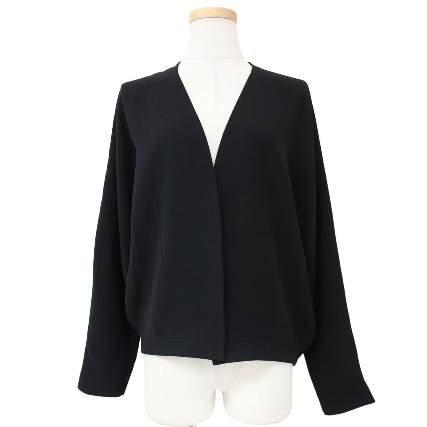 23秋冬 ESSENSE ノーカラー Vネック ボタンレス ドルマンスリーブ ショート丈 カーディガン