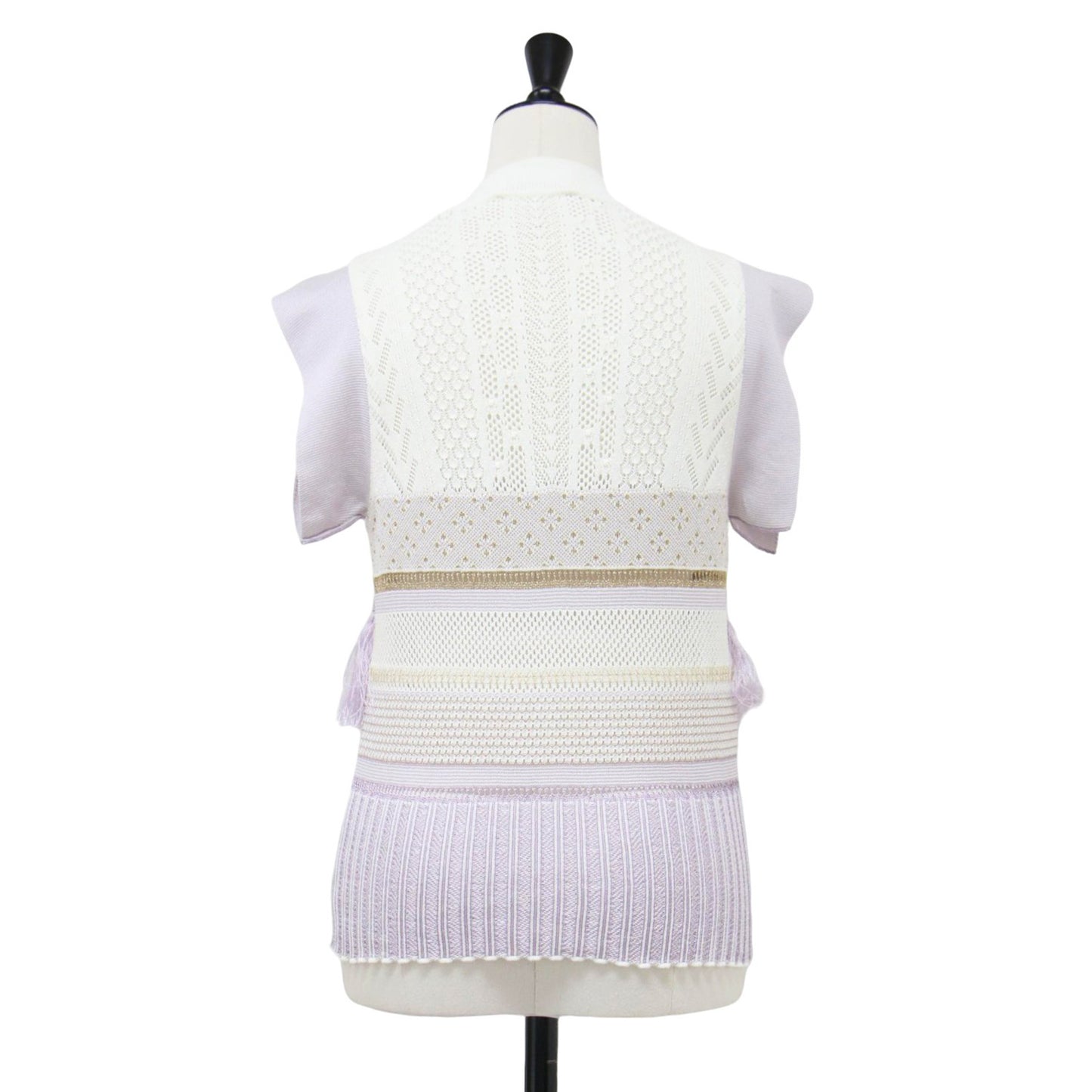 ノースリーブ フリンジ ニット / SASH JAQUARD SLEEVELESS KNIT プルオーバー 透かし編み ラメ