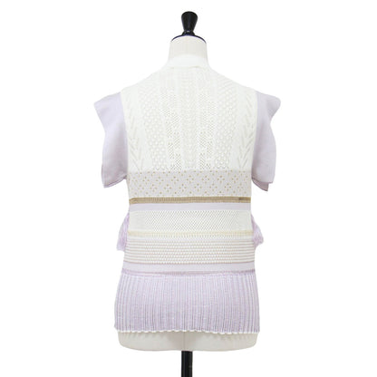 ノースリーブ フリンジ ニット / SASH JAQUARD SLEEVELESS KNIT プルオーバー 透かし編み ラメ