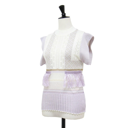 ノースリーブ フリンジ ニット / SASH JAQUARD SLEEVELESS KNIT プルオーバー 透かし編み ラメ