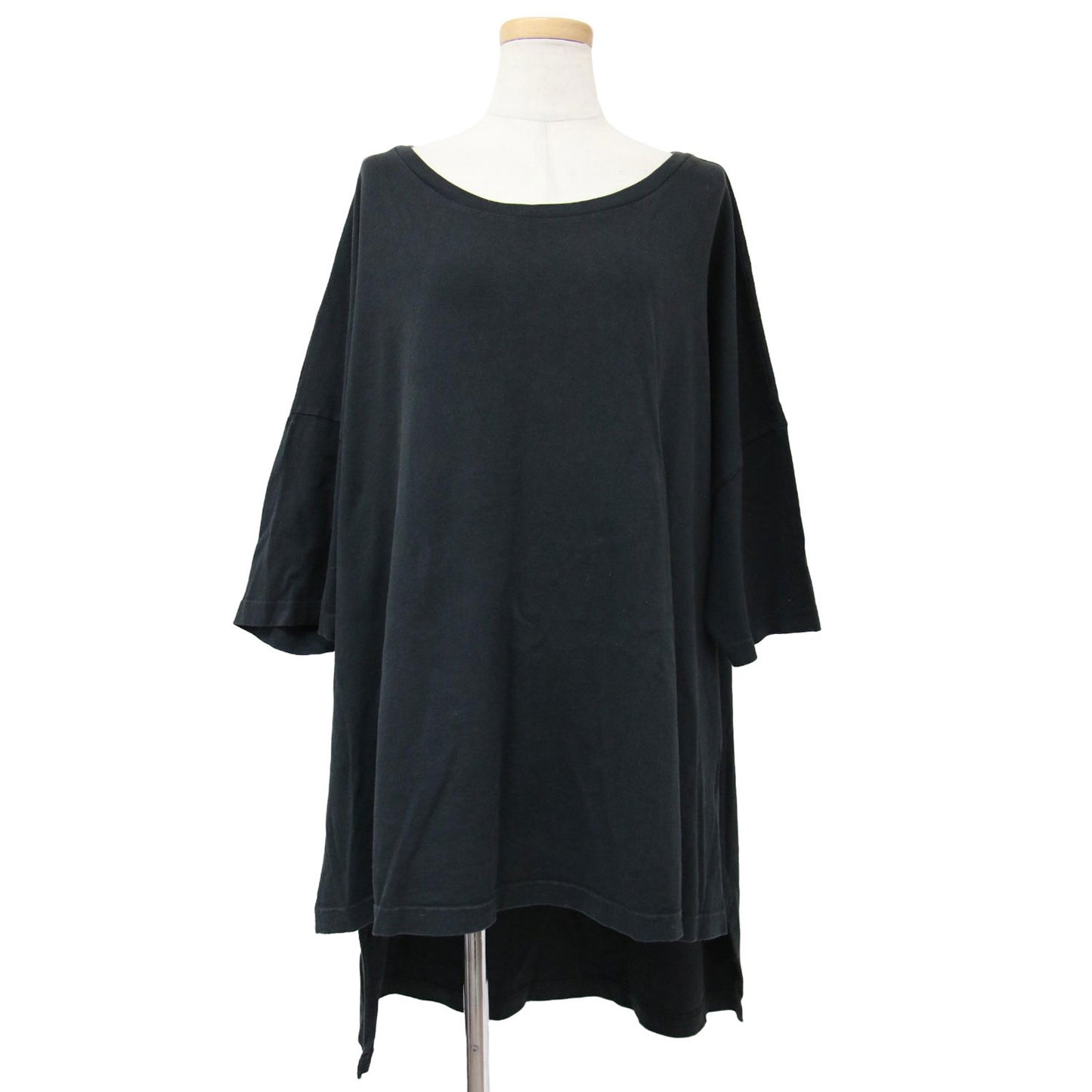 コットン ワイド Tシャツ / チュニック丈 七分袖 オーバーサイズ ヘムライン