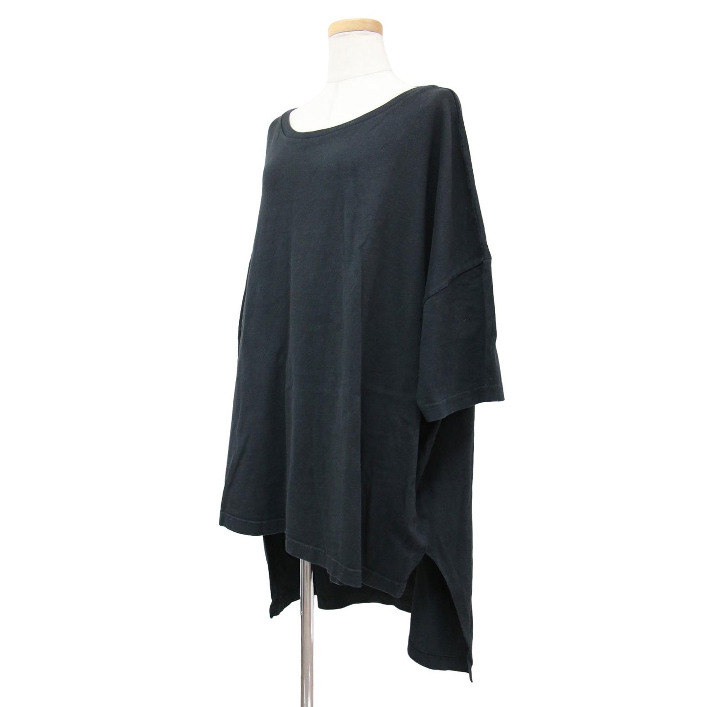 コットン ワイド Tシャツ / チュニック丈 七分袖 オーバーサイズ ヘムライン