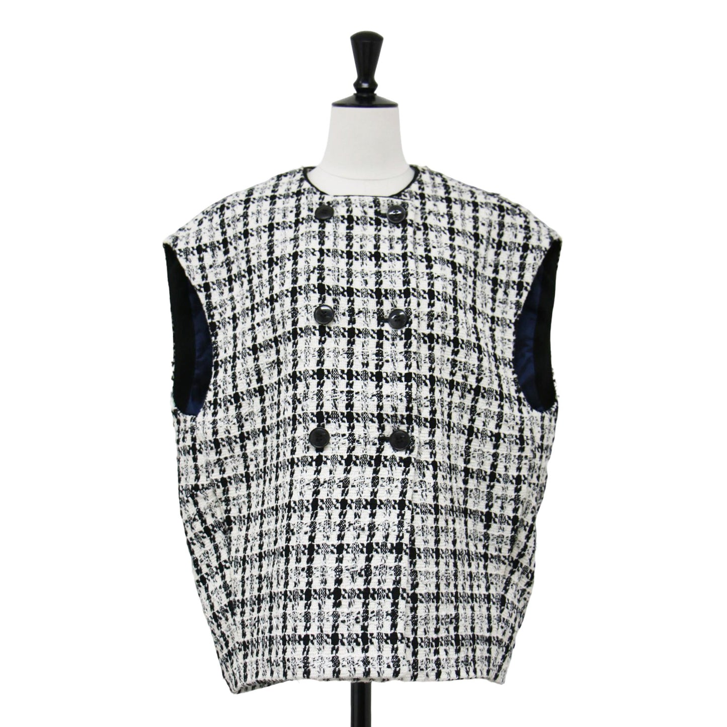 スラブシェパード コクーン ジレ / ベスト ツイード クルーネック ダブルブレスト コットン