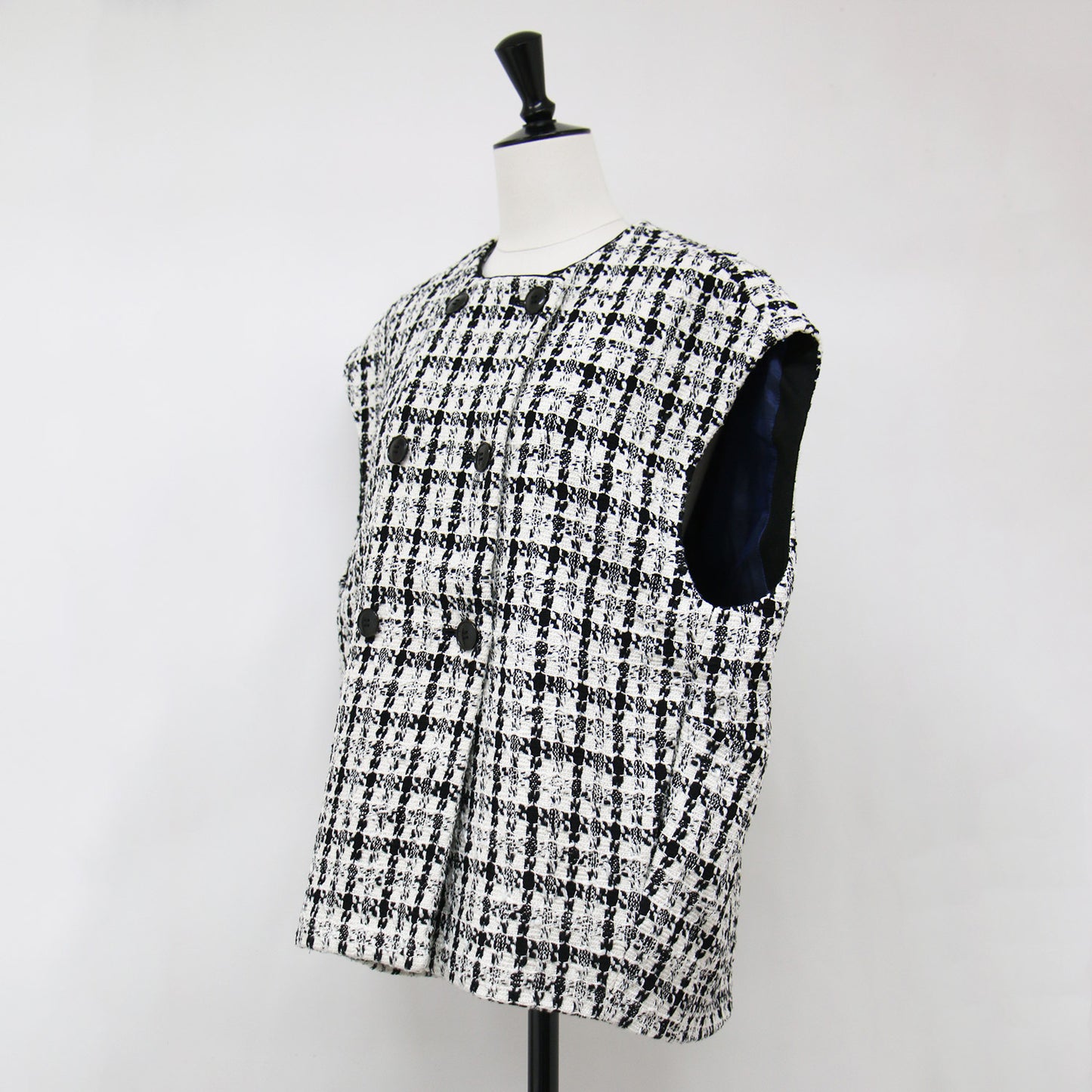 スラブシェパード コクーン ジレ / ベスト ツイード クルーネック ダブルブレスト コットン