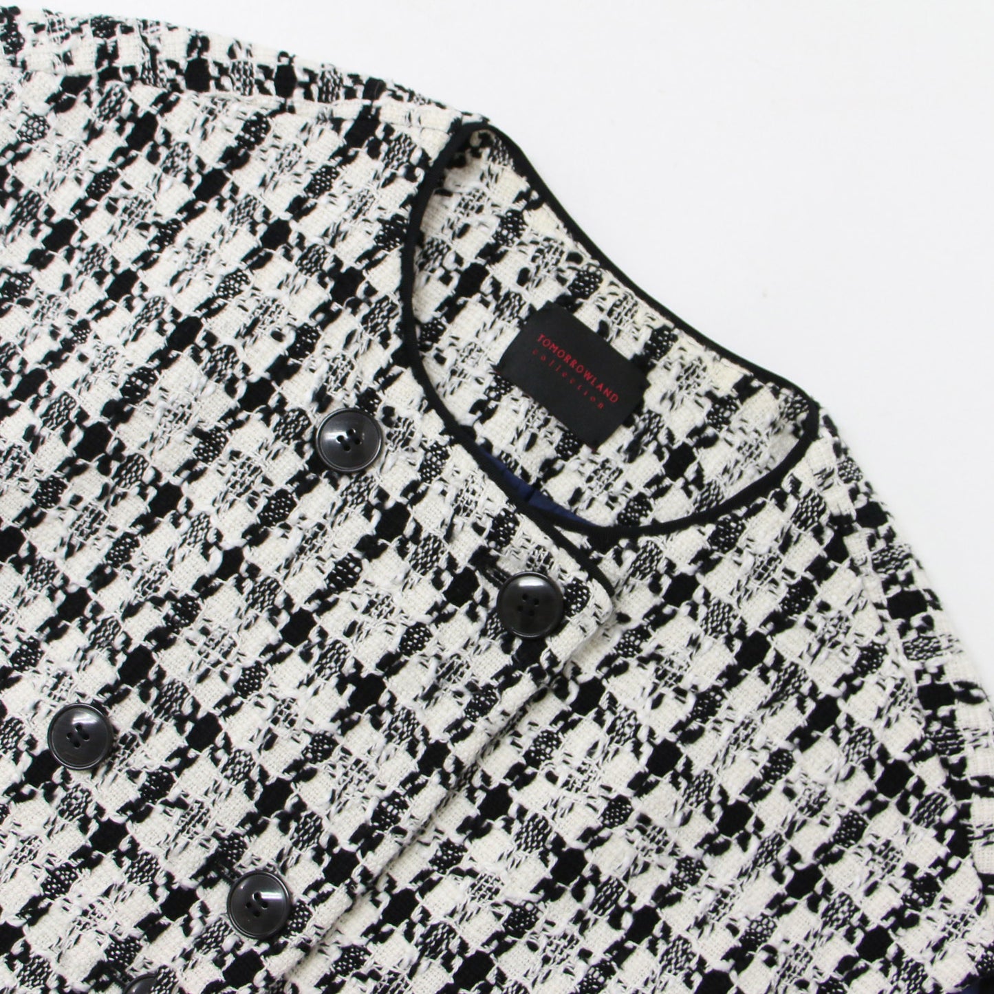 スラブシェパード コクーン ジレ / ベスト ツイード クルーネック ダブルブレスト コットン