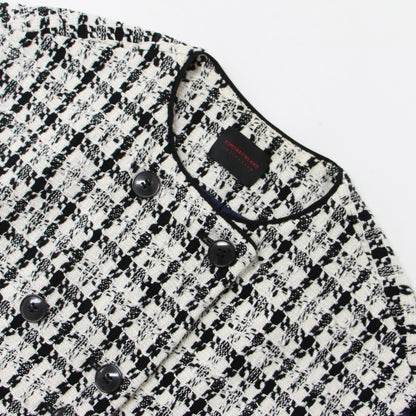 スラブシェパード コクーン ジレ / ベスト ツイード クルーネック ダブルブレスト コットン