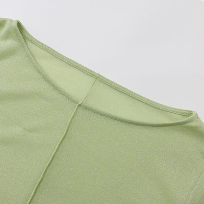 24秋冬 ラメ シアー カット トップス / 長袖 ボートネック カットソー Tシャツ 241115