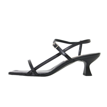 24春夏 ヌーディー ストリング サンダル / スクエアトゥ ヒール ストラップ スムース 241024