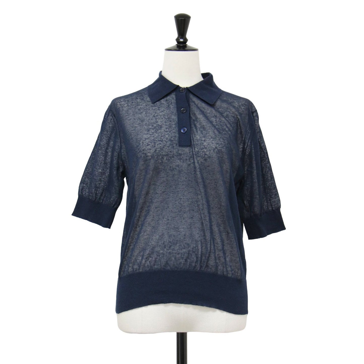 シアー ニット ポロシャツ / 半袖 リネン コットン ナイロン