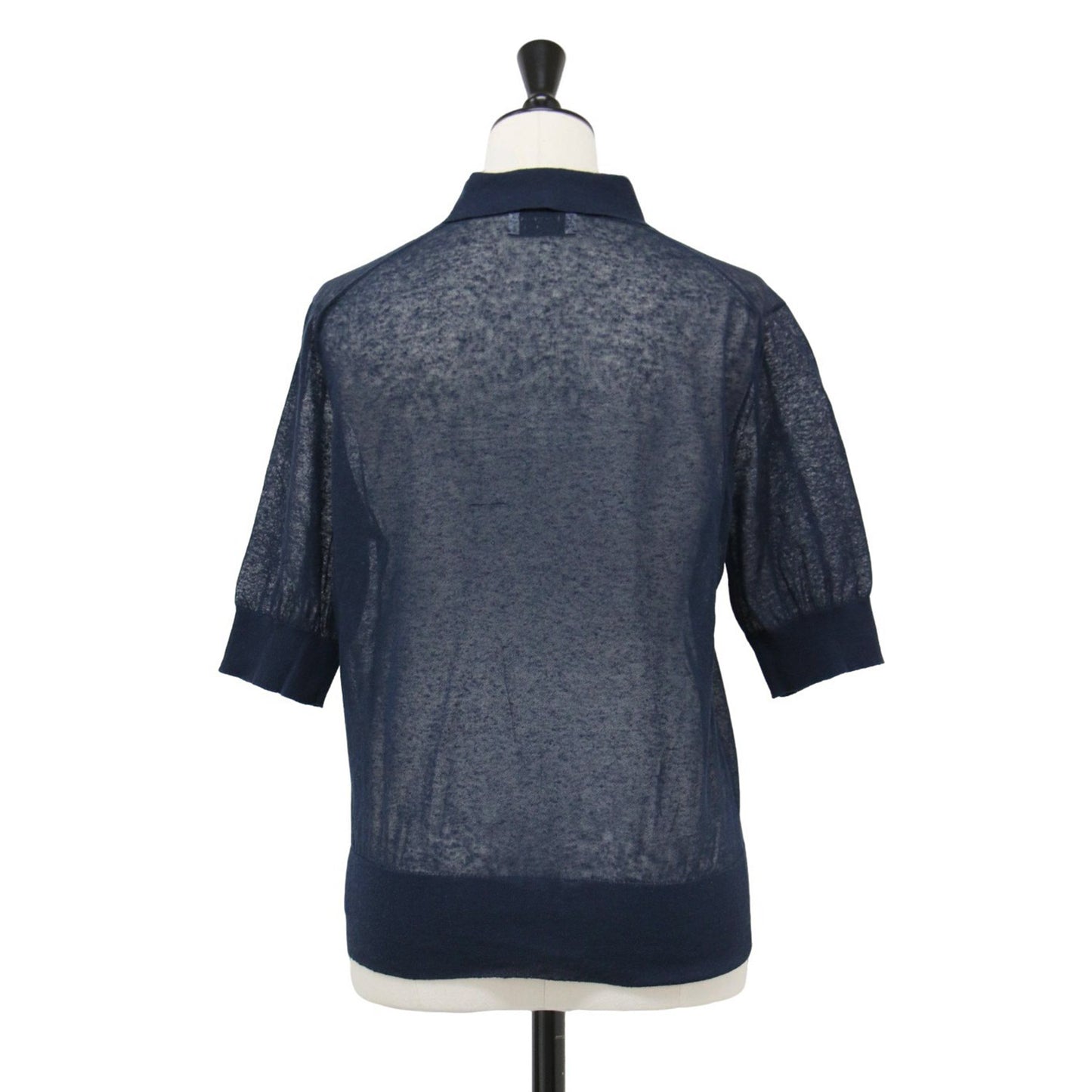 シアー ニット ポロシャツ / 半袖 リネン コットン ナイロン