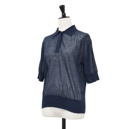 シアー ニット ポロシャツ / 半袖 リネン コットン ナイロン