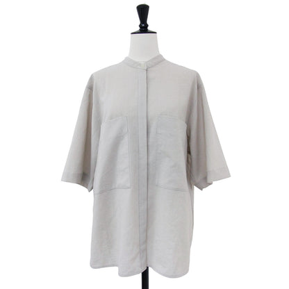 バンドカラー ショートスリーブ シャツ / tripled h/s shirts 半袖 タック ワイドシルエット ワッシャー加工 リネン混