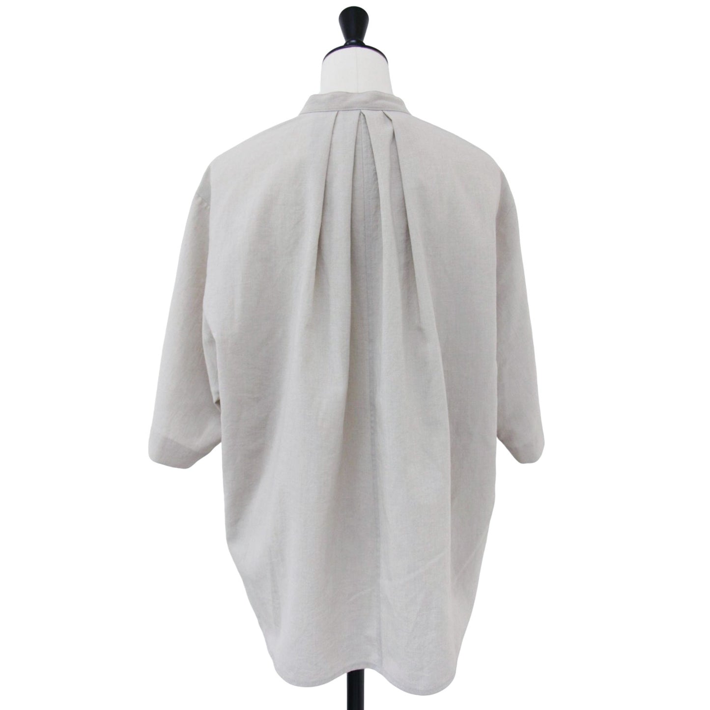バンドカラー ショートスリーブ シャツ / tripled h/s shirts 半袖 タック ワイドシルエット ワッシャー加工 リネン混