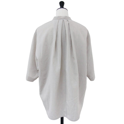 バンドカラー ショートスリーブ シャツ / tripled h/s shirts 半袖 タック ワイドシルエット ワッシャー加工 リネン混