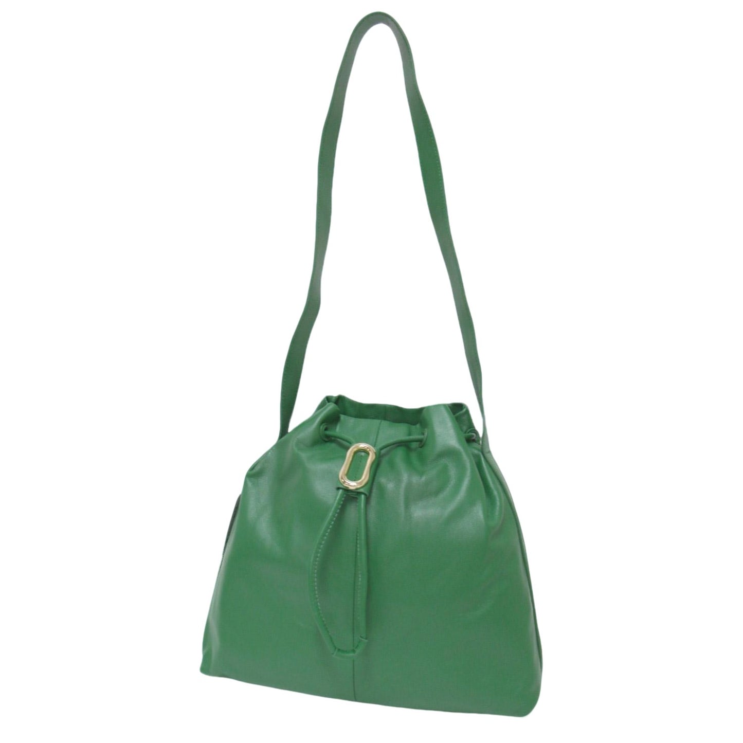 23秋冬 オーバルチャーム 巾着 バッグ L / ショルダーバッグ レザー 牛革 斜め掛け 241107