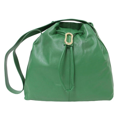 23秋冬 オーバルチャーム 巾着 バッグ L / ショルダーバッグ レザー 牛革 斜め掛け 241107