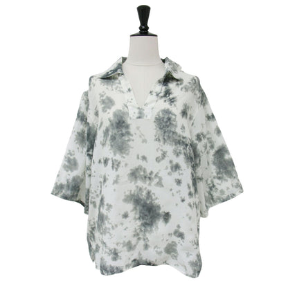 スキッパーカラー タイダイ ブラウス / ドロップショルダー スリット コットン 半袖 241024