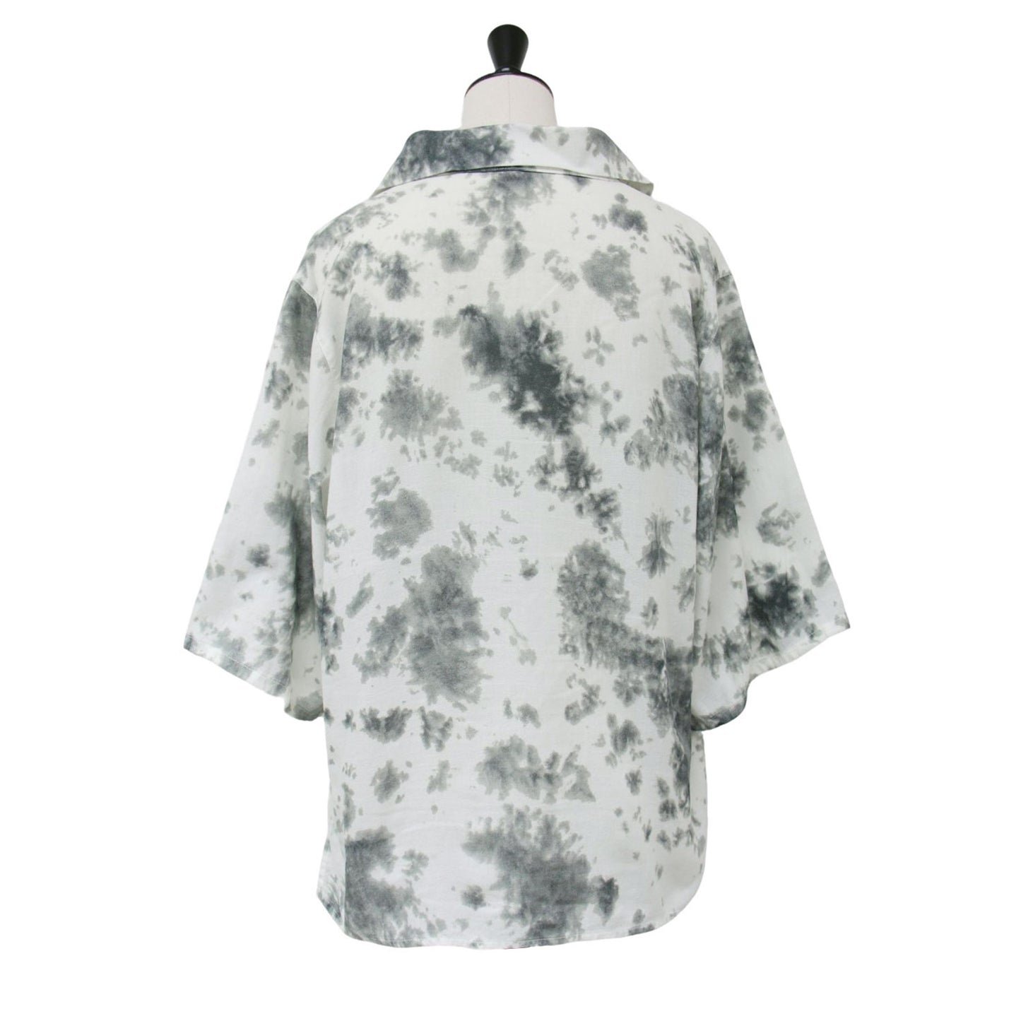 スキッパーカラー タイダイ ブラウス / ドロップショルダー スリット コットン 半袖 241024