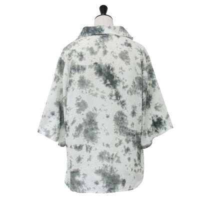 スキッパーカラー タイダイ ブラウス / ドロップショルダー スリット コットン 半袖 241024