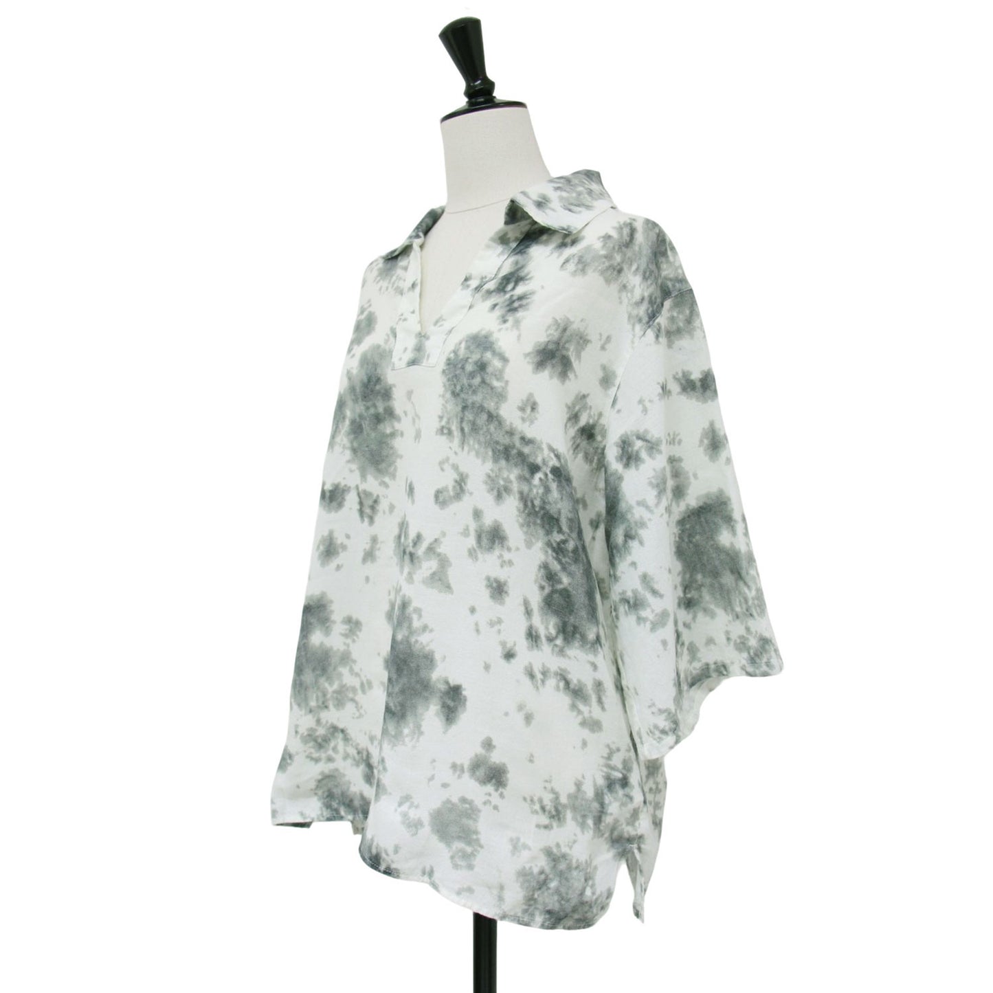 スキッパーカラー タイダイ ブラウス / ドロップショルダー スリット コットン 半袖 241024