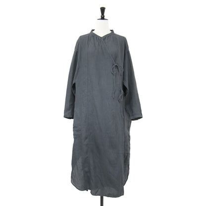 リネン ガウン シャツ / WASHER LINEN STACK GOWN ロング丈 長袖 バンドカラー
