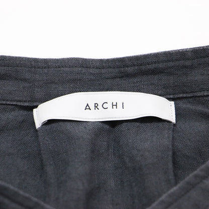 リネン ガウン シャツ / WASHER LINEN STACK GOWN ロング丈 長袖 バンドカラー