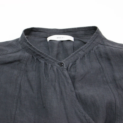 リネン ガウン シャツ / WASHER LINEN STACK GOWN ロング丈 長袖 バンドカラー