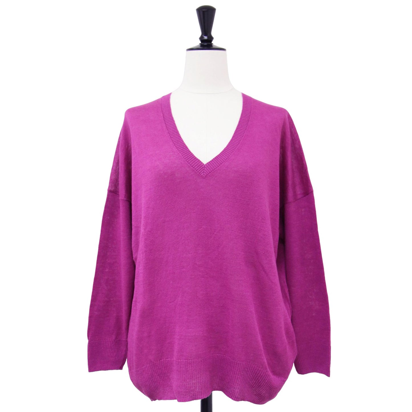 リネン Vネック プルオーバー / ニット 長袖 ドロップショルダー 241115