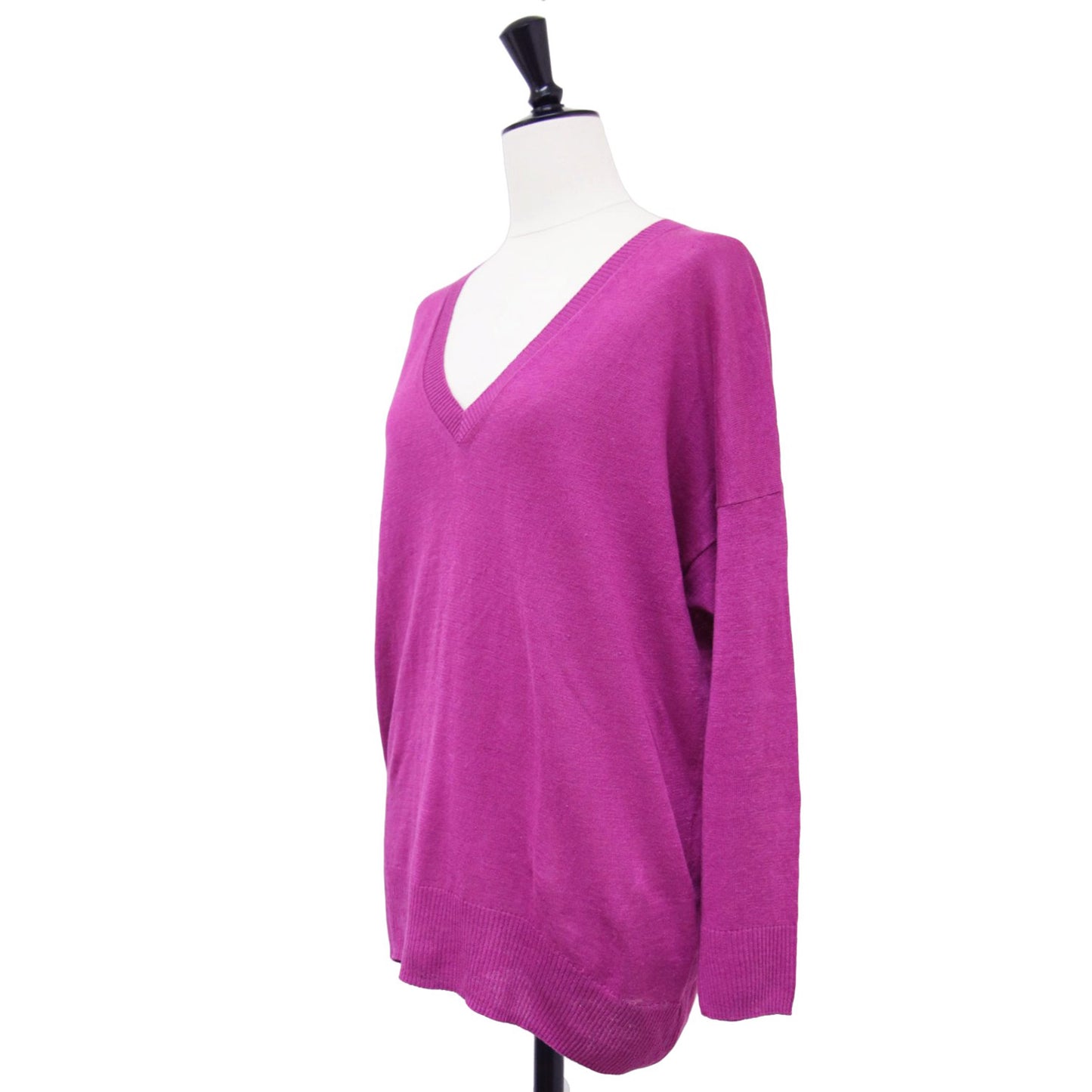 リネン Vネック プルオーバー / ニット 長袖 ドロップショルダー 241115