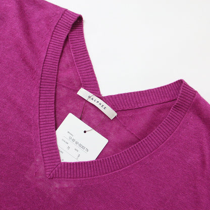 リネン Vネック プルオーバー / ニット 長袖 ドロップショルダー 241115