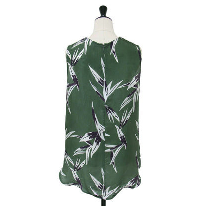 リーフプリント ノースリーブ ブラウス / ボタニカル柄 サテン サイドスリット